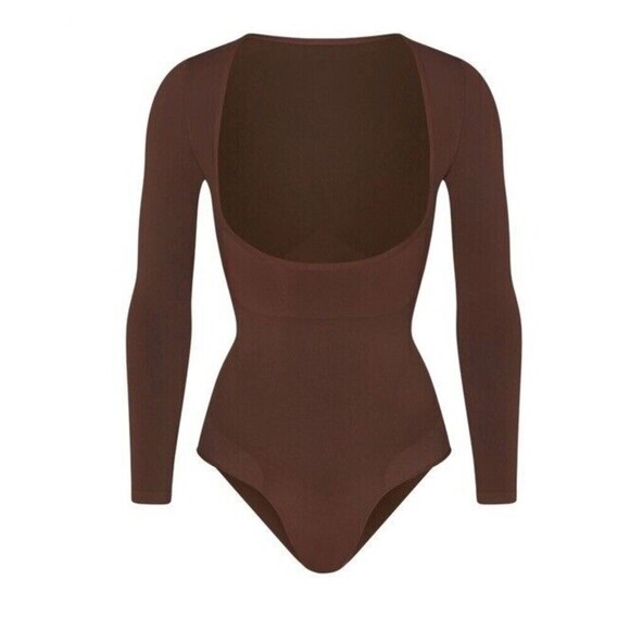 SKIMS (3XL) Seamless Sculpt Long Sleeve Open Bust Brief Bodysuit Cocoa Brown EUC - Picture 4 of 13